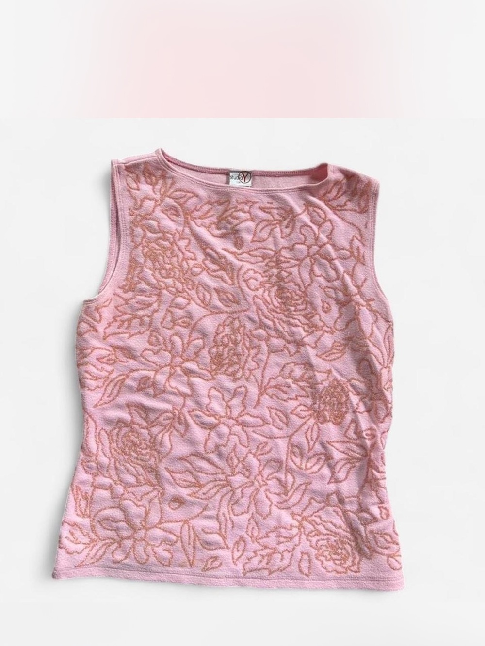 Studio Y Pink Knit Top with Shimmering Floral Detail